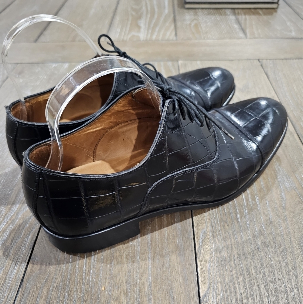 Paul Fredrick Black Crocodile Pattern Oxfords